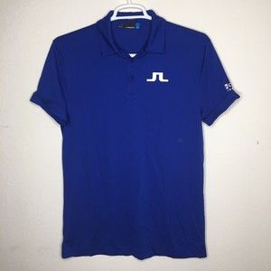 J.Linderberg Size Large Regular Fit Blue Stretch Golf Polo Shirt Cimb Classic